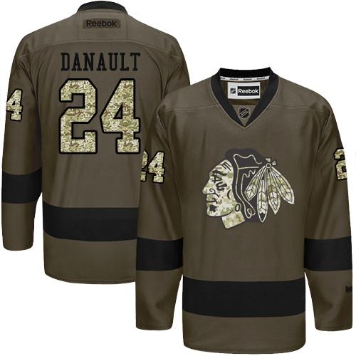 Blackhawks #24 Phillip Danault Green Salute to Service Stitched NHL Jersey - Click Image to Close